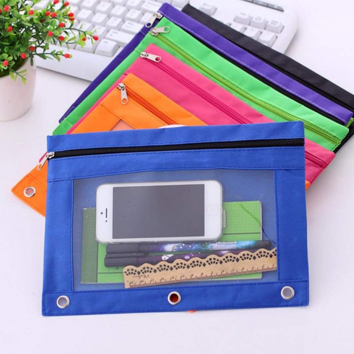 Black zipper pencil pouch for 3-ring binders, 2-pack