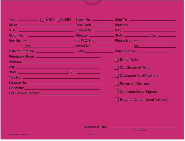 Fuchsia 9x12 Printed Vehicle Deal Envelopes (100)