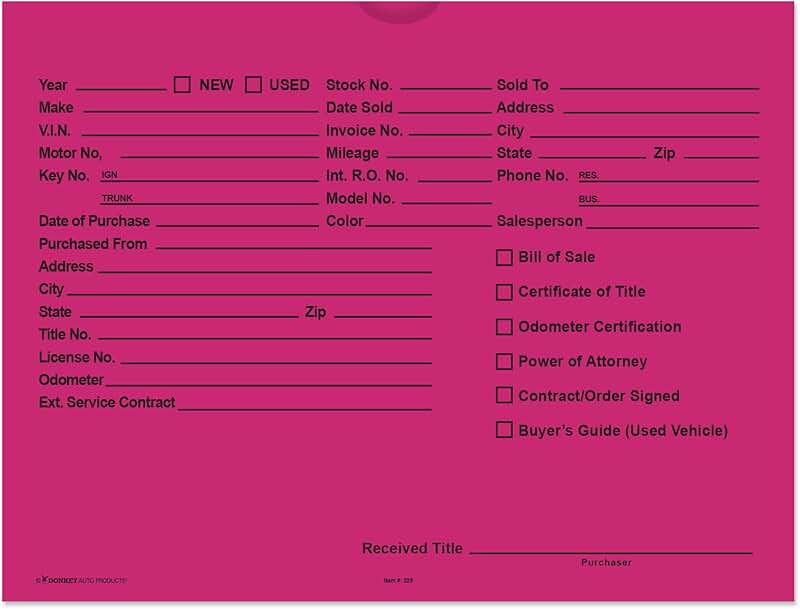 Fuchsia 9x12 Printed Vehicle Deal Envelopes (100)