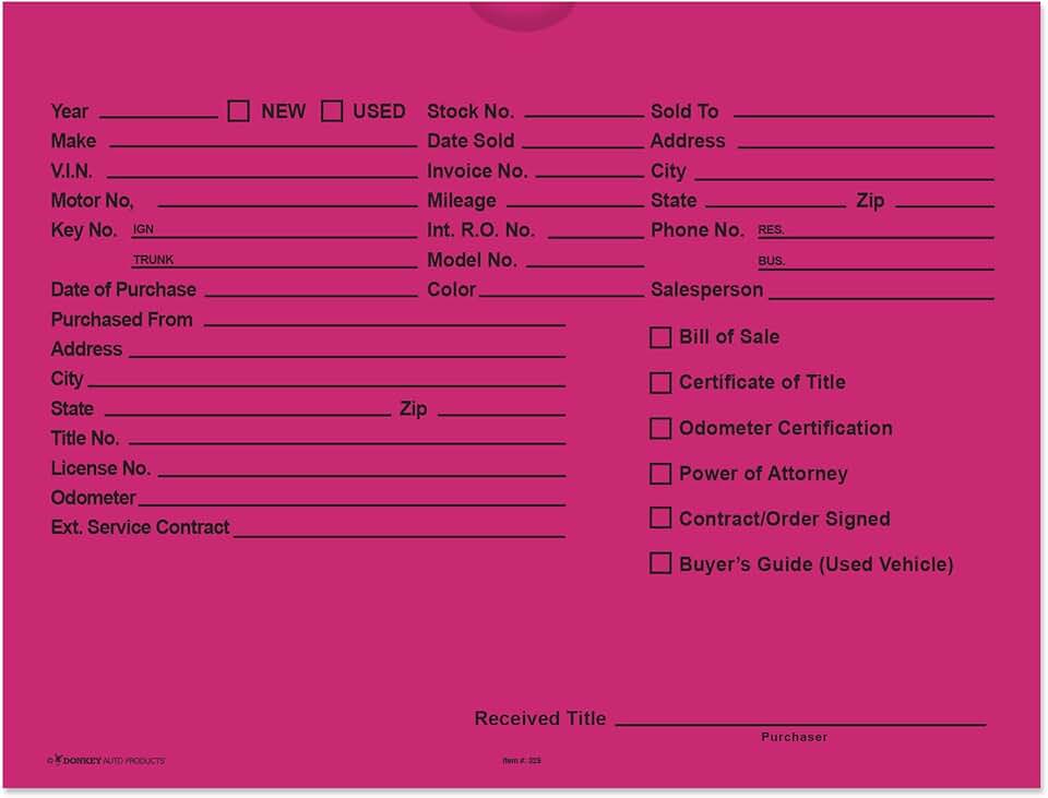 Fuchsia 9x12 Printed Vehicle Deal Envelopes (100)