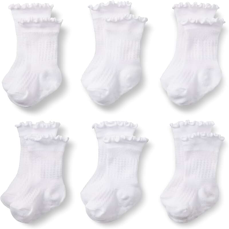 Six pairs of scallop top socks for toddlers and baby girls