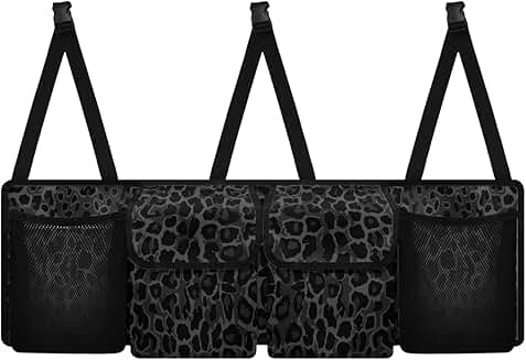 Small SUV Trunk Organizer with 4 Pockets in Black Leopard Print