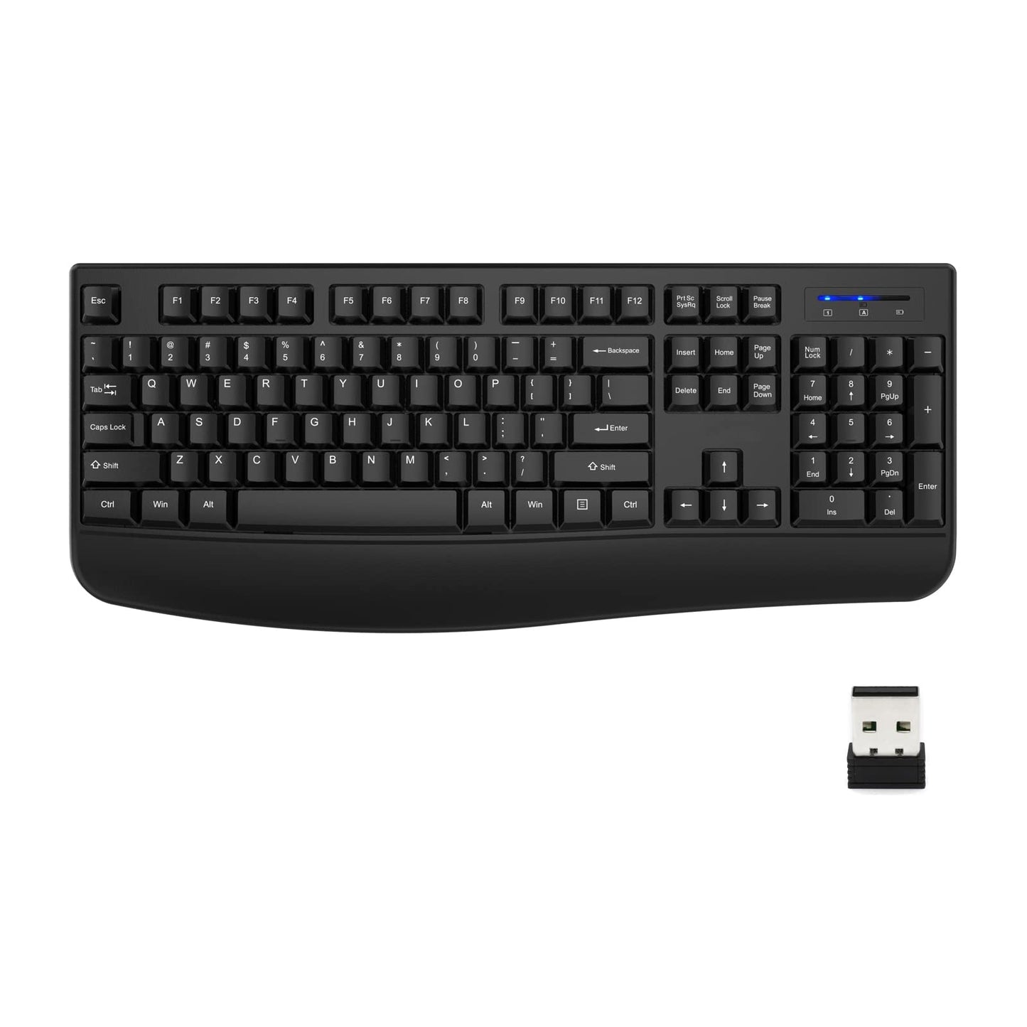 Wireless Keyboard, 2.4G Ergonomic Full Size Wireless Computer Keyboard with Wrist Rest for Windows, Mac OS Desktop/Laptop/PCBlack