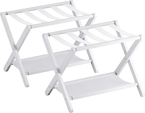 Set of 2 folding luggage racks with storage shelf