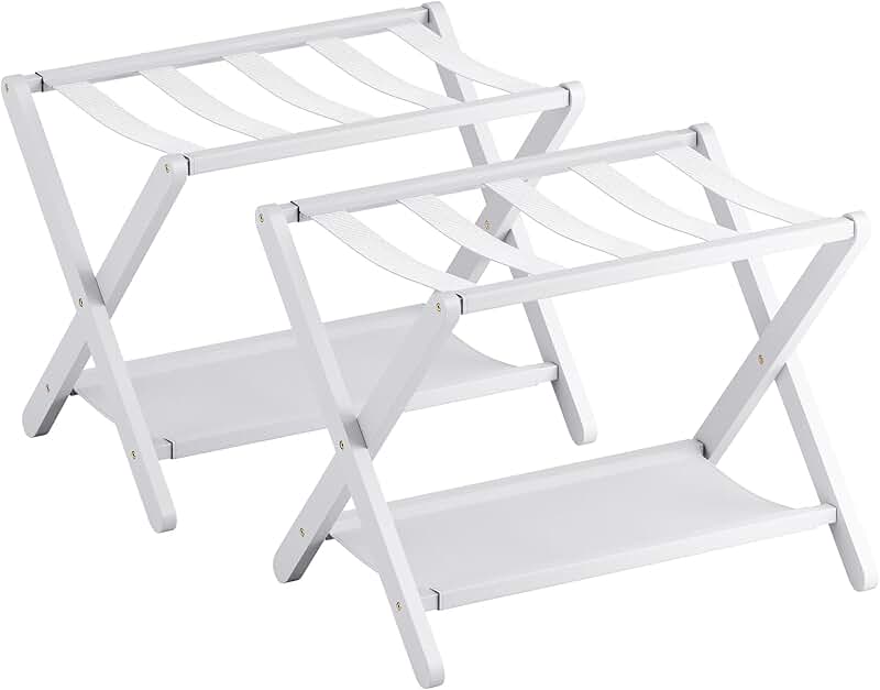 Set of 2 folding luggage racks with storage shelf