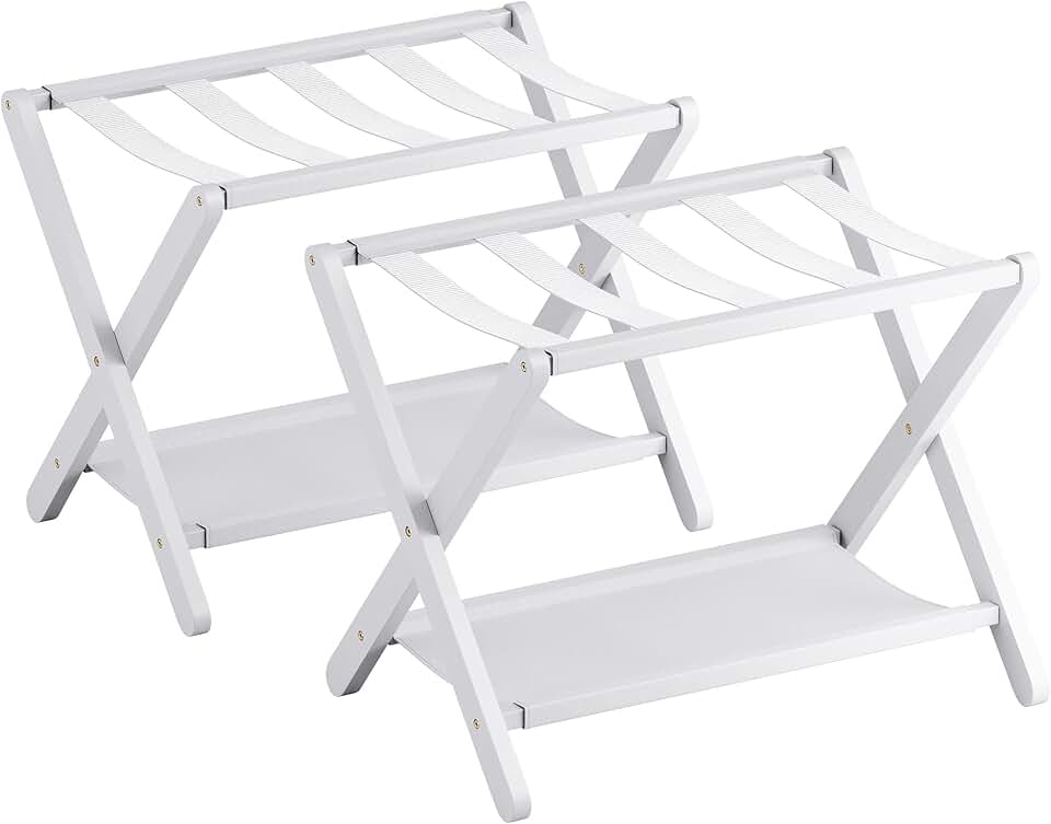 Set of 2 folding luggage racks with storage shelf