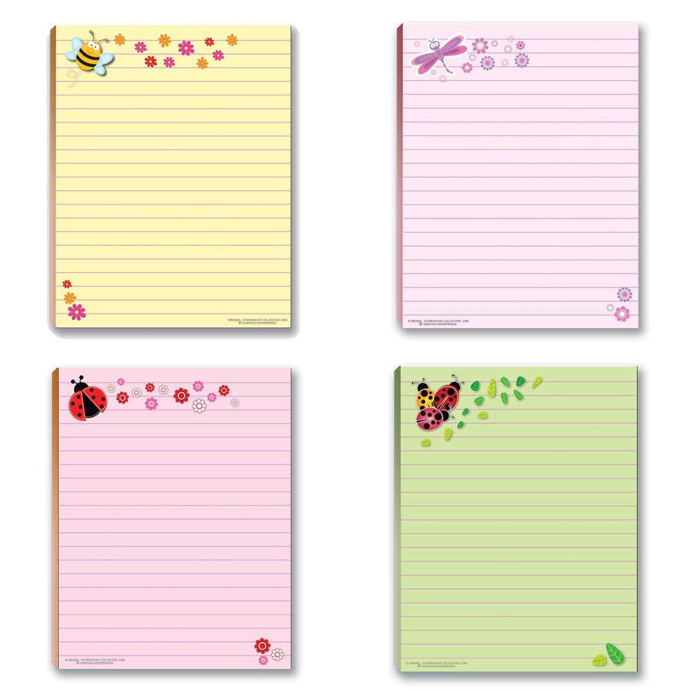 Cute Notepads Set with Ladybug, Bee, Butterfly, Dragonfly