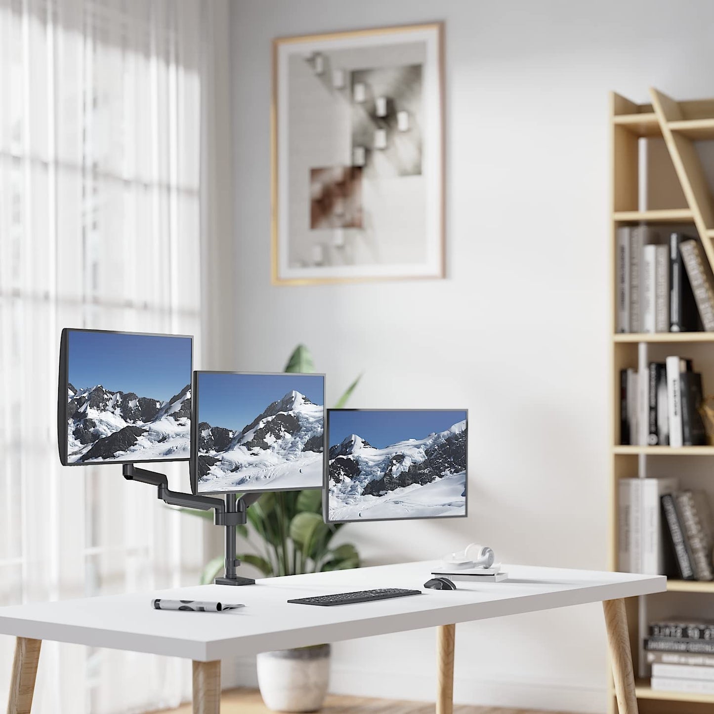 Triple Monitor Mount, 3 Monitor Stand Desk Mount with Premium Gas Spring Arm for Screens up to 27 inch, VESA 75x75 or 100x100 mm (GSDM003), Black