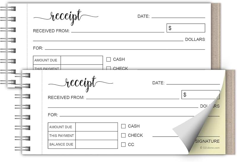 Two-Pack Spiral Receipt Book with Carbon Copies
