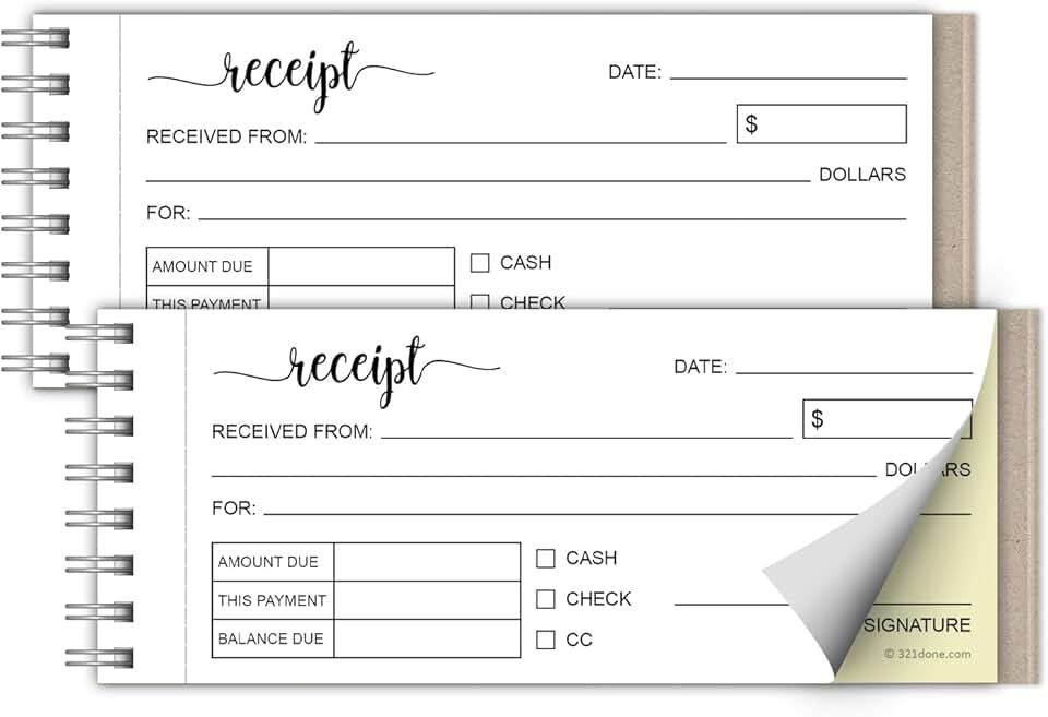 Two-Pack Spiral Receipt Book with Carbon Copies