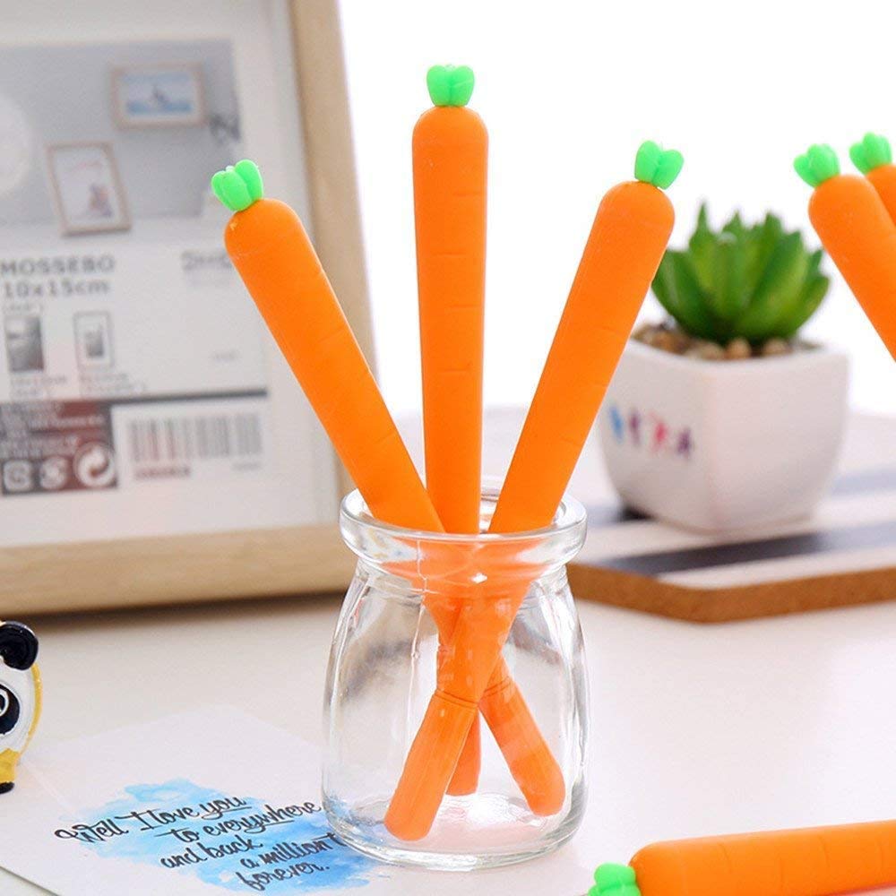 Set of 3 Kawaii Milk Carton Pencil Cases and Carrot Gel Pens