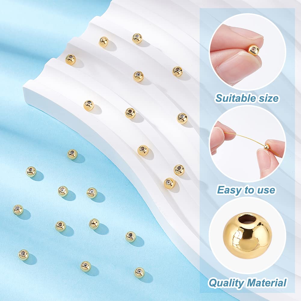 80pcs 18K Gold Plated Round Beads for Jewelry Making