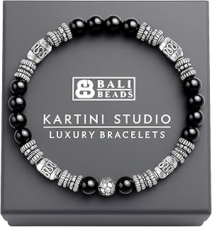 Black Onyx and Silver Bead Bracelet for Men