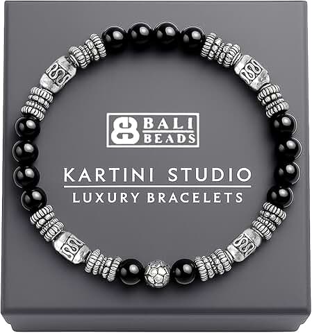 Black Onyx and Silver Bead Bracelet for Men