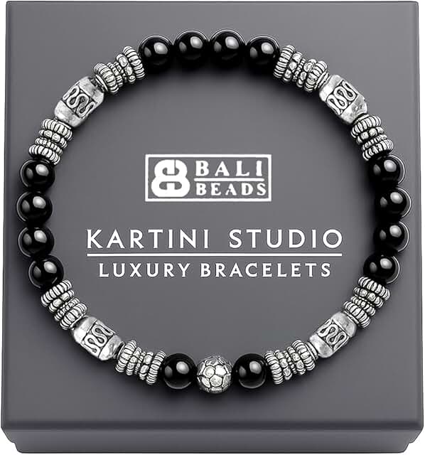 Black Onyx and Silver Bead Bracelet for Men