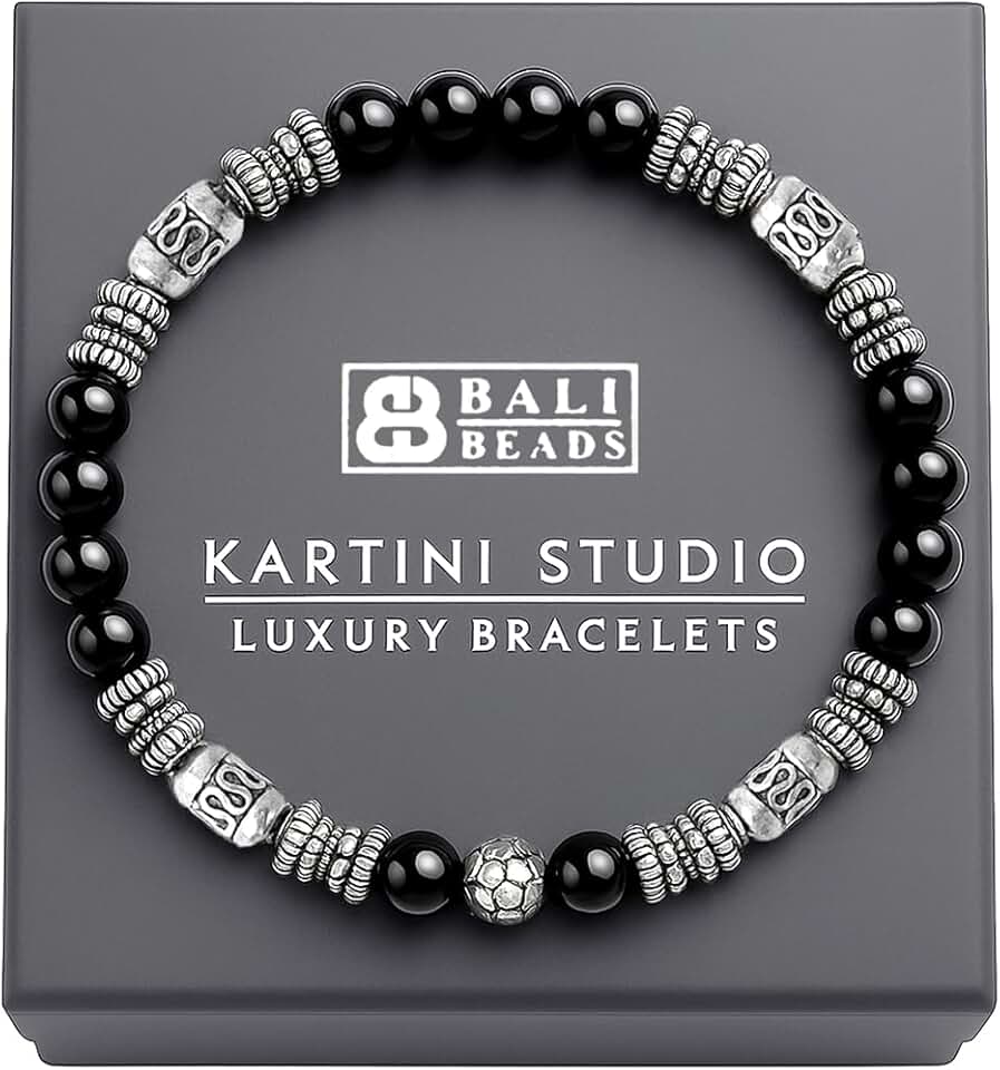 Black Onyx and Silver Bead Bracelet for Men
