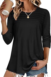 Women's 3/4 Sleeve Casual Pleated Front Blouse