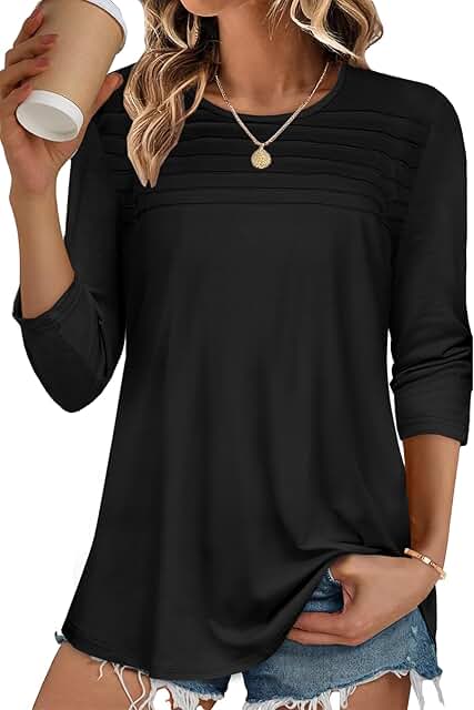 Women's 3/4 Sleeve Casual Pleated Front Blouse