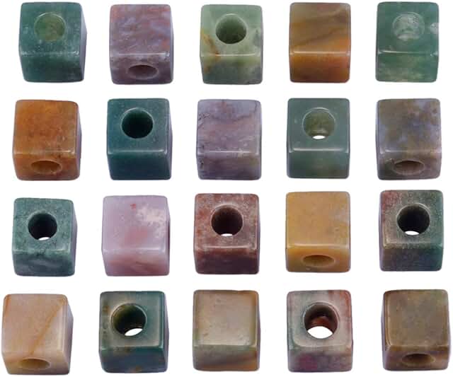 Large Square Indian Agate Beads for Jewelry, Pack of 20