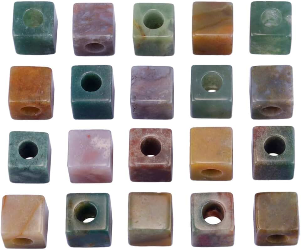 Large Square Indian Agate Beads for Jewelry, Pack of 20