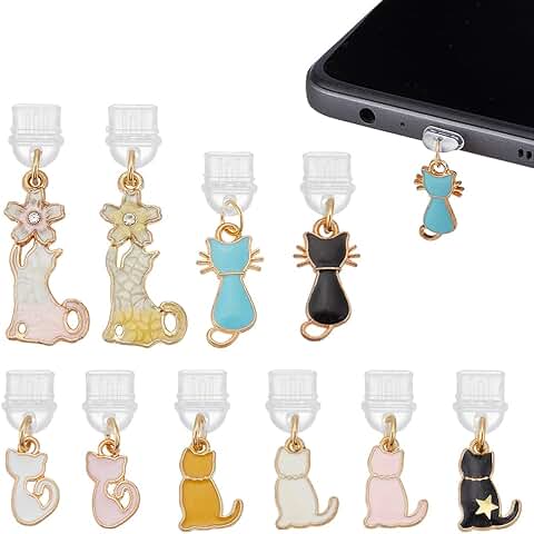 10-Pack Colorful Cat Dust Plug Charms for Type-C Phones