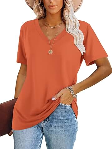 Women's Short Sleeve V-Neck Color Block and Solid T-Shirts