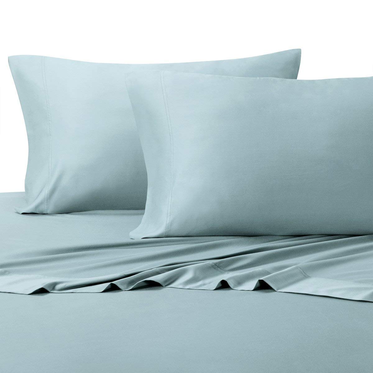 Bed Sheet Set- Hybrid Bamboo Cotton- Twin Extra Long XL) Solid Blue, Silky, Soft, 3PC Sheets