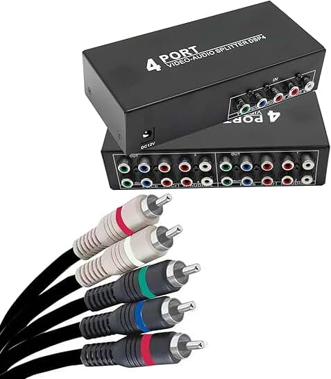5 RCA Cables with 4-Way Video Splitter, 6ft