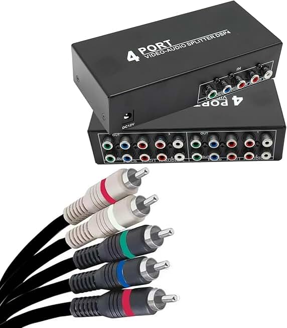 5 RCA Cables with 4-Way Video Splitter, 6ft
