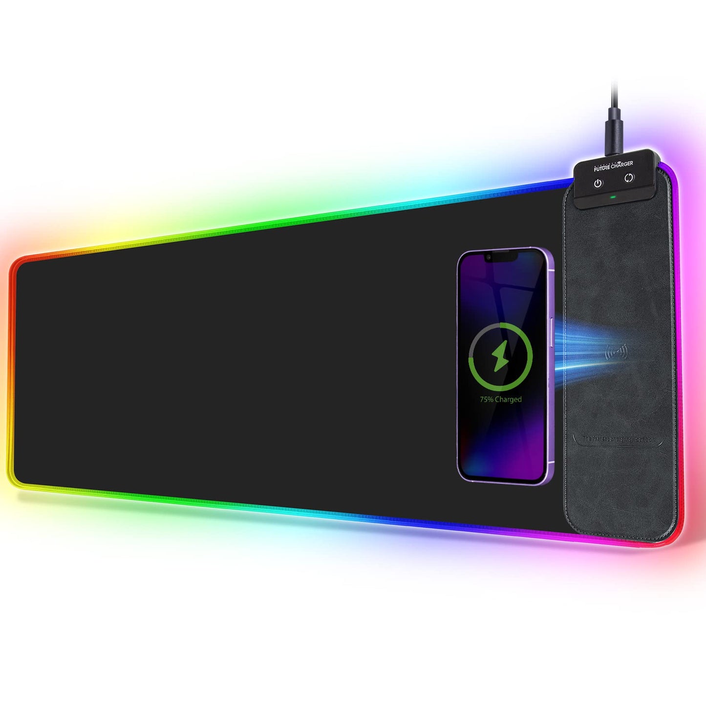 FutureCharger RGB Gaming Mouse Pad with Wireless Charger, Soft Keyboard Pad, Larger Extended Mouse Pad, Non-Slip Rubber Base Computer Mouse Pad, Desk Mat for Laptop/Office/Home 31.49x11.81inch-Black