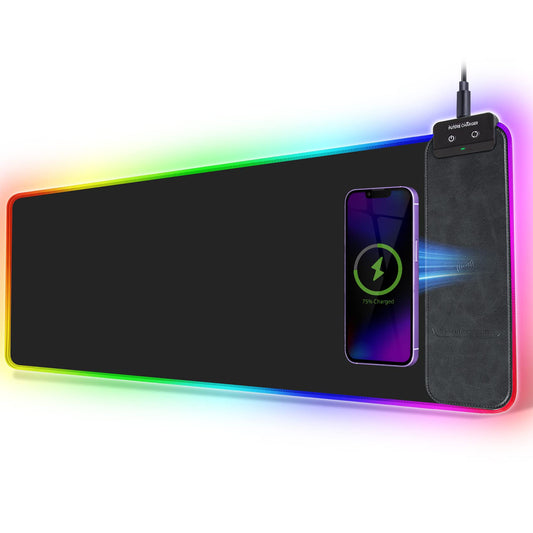 FutureCharger RGB Gaming Mouse Pad with Wireless Charger, 31.49x11.81 inch Black