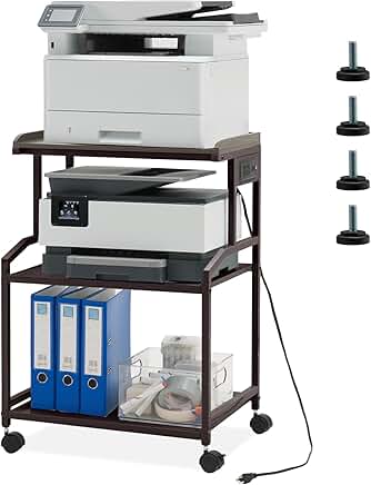 34-inch adjustable rolling printer stand with outlets