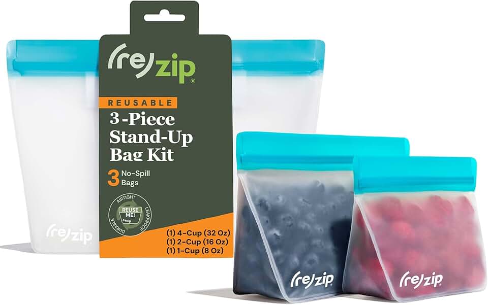 Three-Piece Reusable Stand-Up Food Storage Bag Set