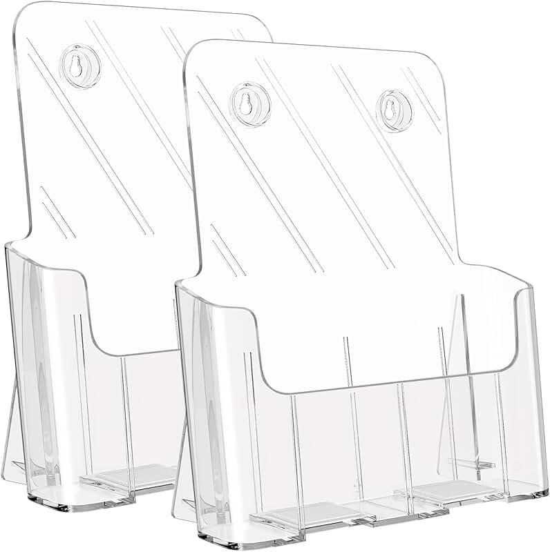 Acrylic Brochure Holder for 8.5 x 11 Documents, 2 Pack