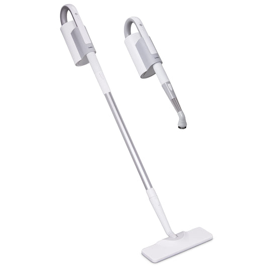 2-in-1 Steam Mop  Cleaning Kit  10-Piece Indoor/Outdoor Cleaner w/ Detachable Handheld Pump Steamer, Extension Rod for Floors  Windows, Microfiber Pads  Brushes  Fast 25-Second Heat Time
