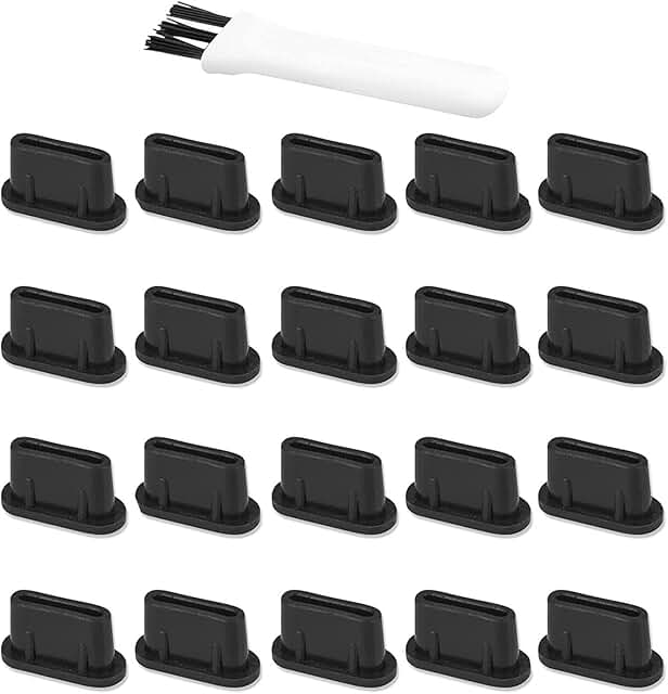 20 Pack Silicone USB C Dust Plugs with Cleaning Brush