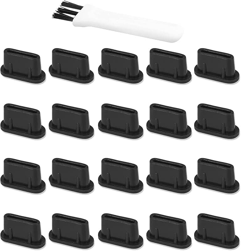 20 Pack Silicone USB C Dust Plugs with Cleaning Brush