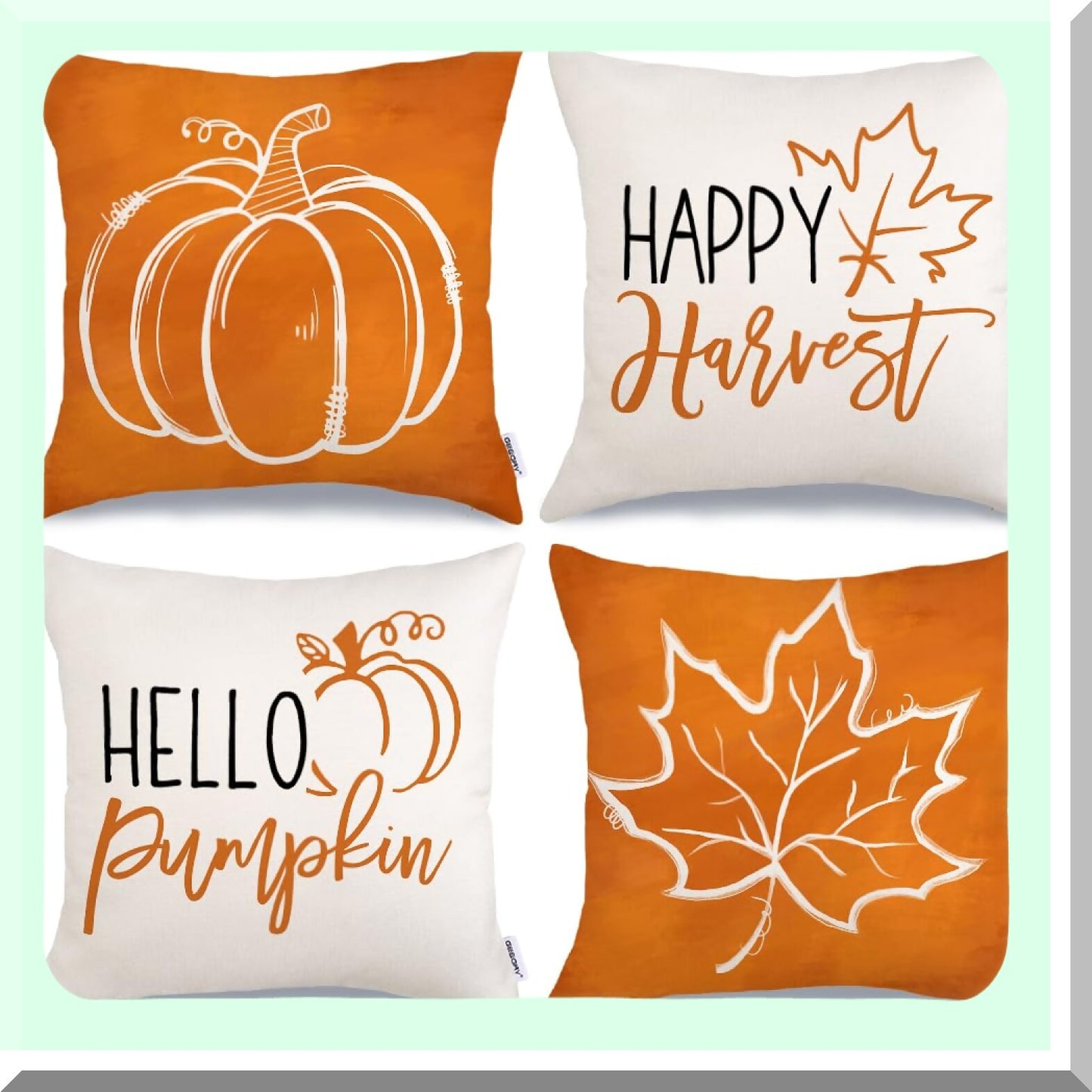 Autumn Harvest Pillow Set - Pumpkin Maple Leaves Decorative Throw Pillows 18x18 - Farmhouse Thanksgiving Cushion Case - Happy Fall Outdoor Decor