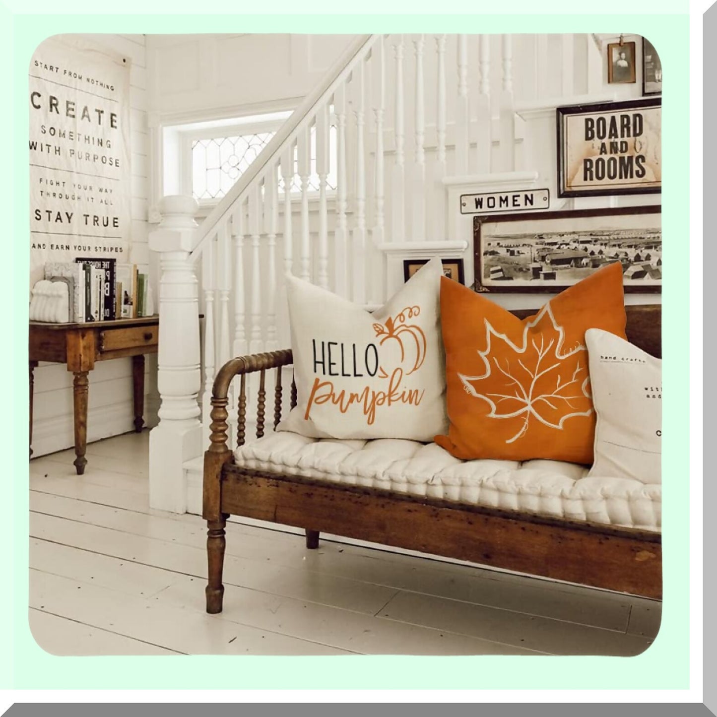 Autumn Harvest Pillow Set - Pumpkin Maple Leaves Decorative Throw Pillows 18x18 - Farmhouse Thanksgiving Cushion Case - Happy Fall Outdoor Decor