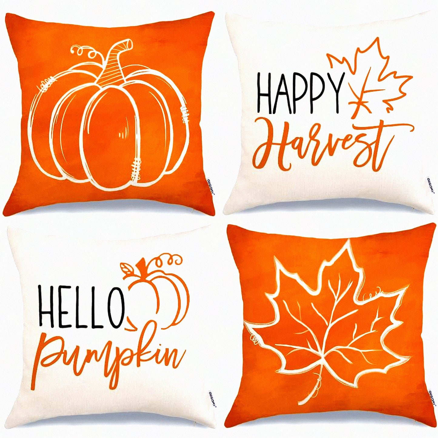 Autumn Harvest Pillow Set - Pumpkin Maple Leaves Decorative Throw Pillows 18x18 - Farmhouse Thanksgiving Cushion Case - Happy Fall Outdoor Decor