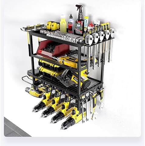 4-Layer Metal Power Tool Organizer with Wall Mount