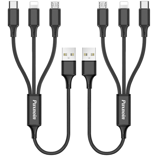 Multi Charging Cable 2 Pack, 1FT Braided USB Cables for Phones and Tablets