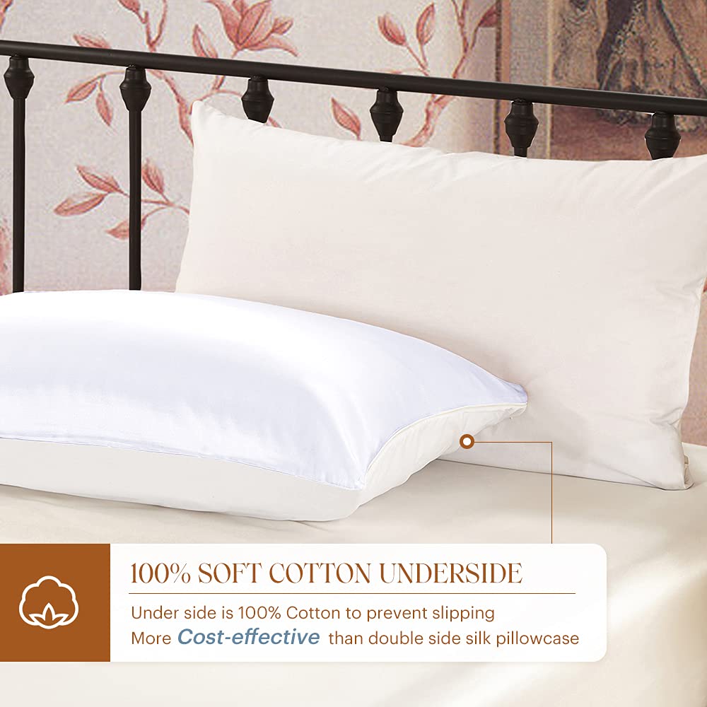 Silk Pillowcase for Hair and with Cotton Underside King 20x36 Inch White 1pc 19 Momme Gift Box