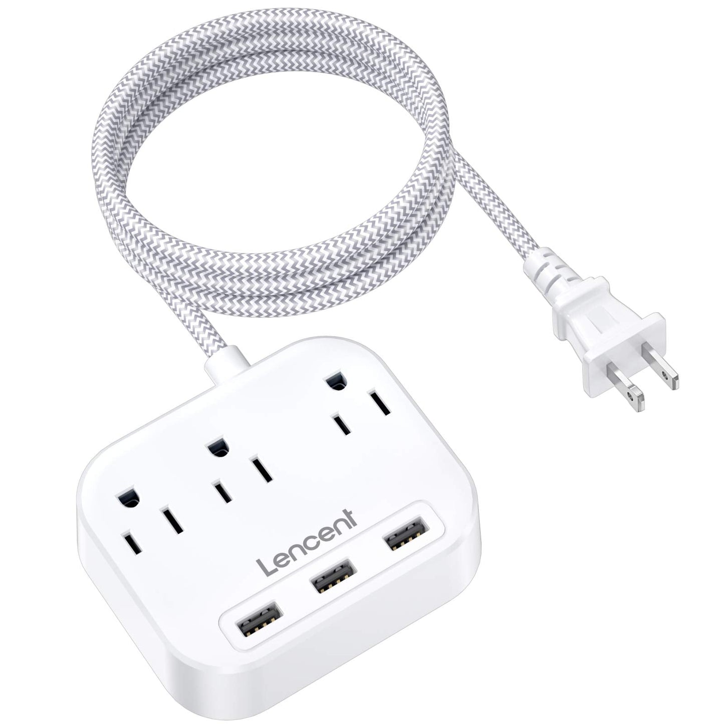 2 Prong Power Strip, 3 Prong to 2 Prong Outlet Adapter, 6.6ft Braided Extension Cord with Polarized Plug, 3 AC Outlets & 3 USB(5V 3.4A Max), Wall Mountable, Ideal for Non-Grounded Outlets