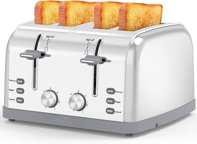 4-Slice Retro Stainless Steel Toaster with 7 Shade Settings