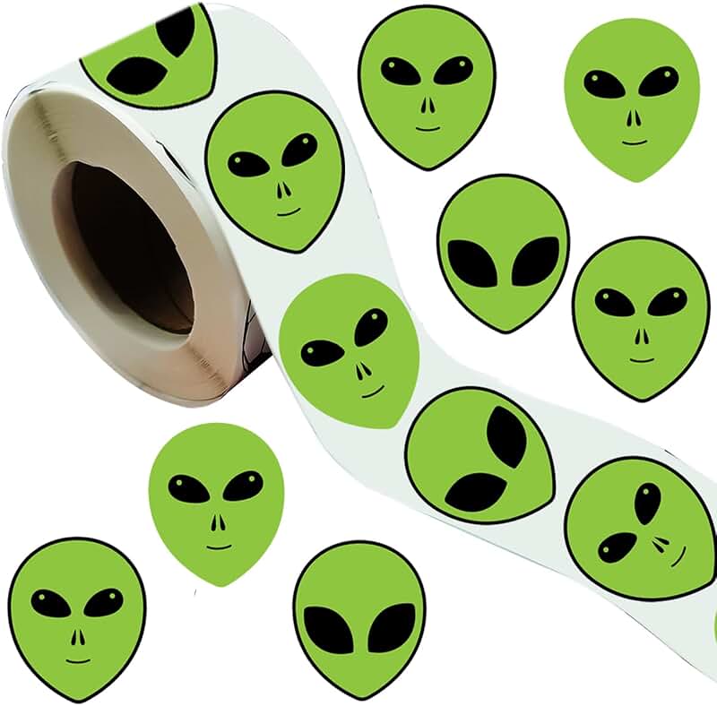 Green Alien Party Labels, 500 Pieces