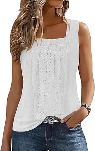 Color Block Ruffled Square Collar Sleeveless Tank Top
