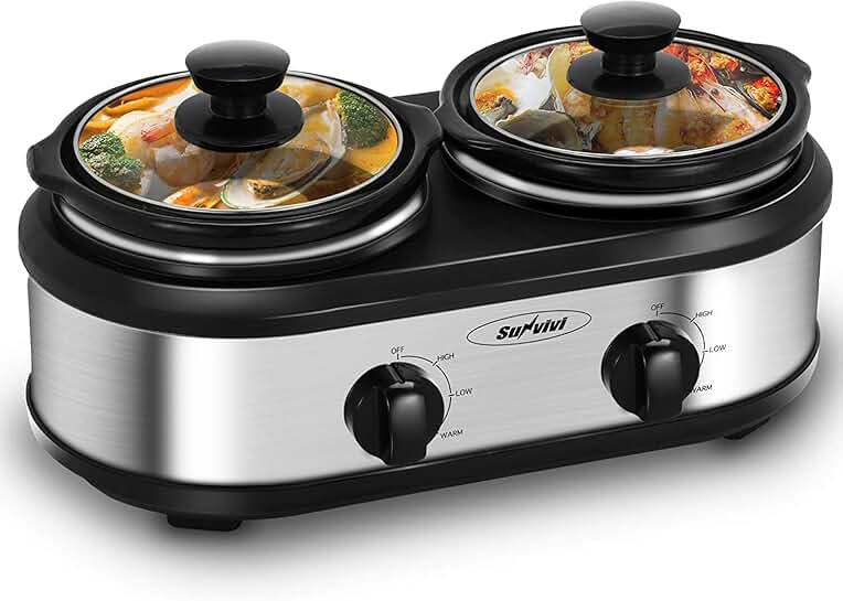 Dual Pot Slow Cooker with Adjustable Temperature