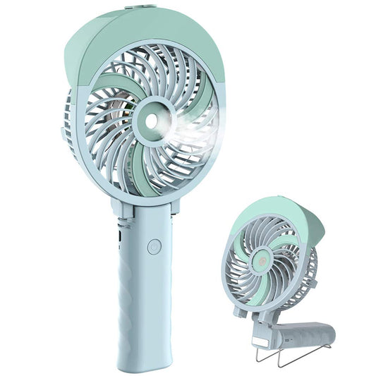 Portable misting fan with 55ml water tank, rechargeable, foldable, green