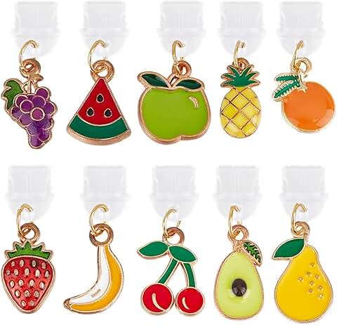 10 Pcs Type-C Dust Plug Charms with Fruit Pendants